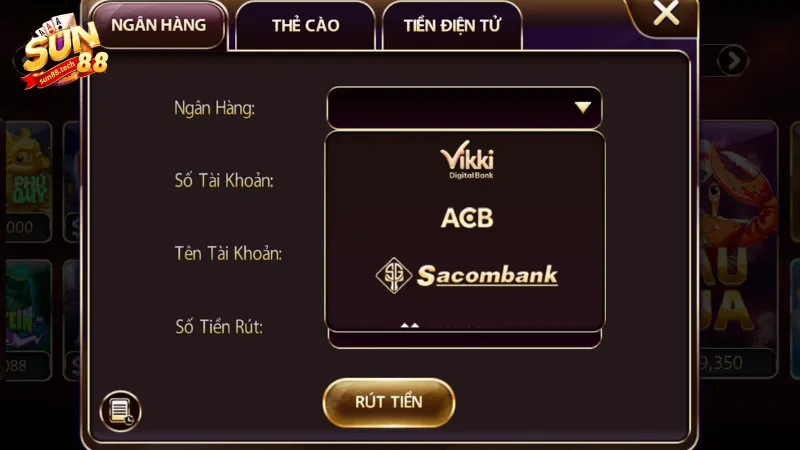 Rút tiền SUN88 với nhiều phương thức và bảo mật cao