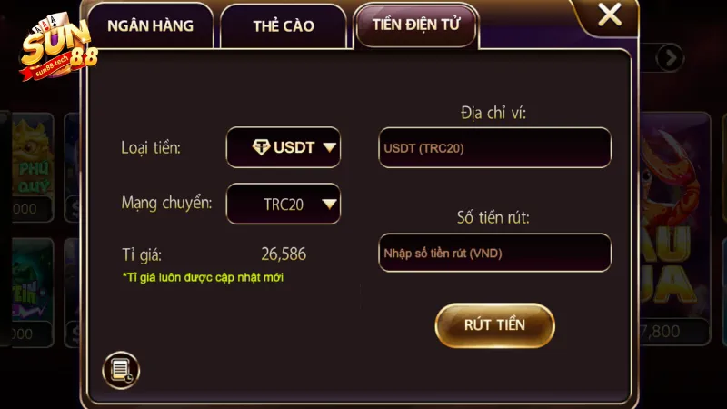 Quy trình rút tiền tại SUN88 minh bạch và đơn giản